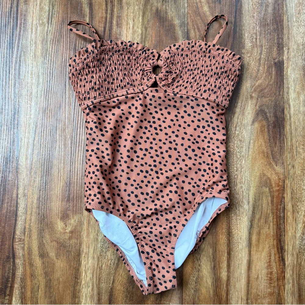 Old Navy Kids Swim One Piece in Rust and Black Polka Dots